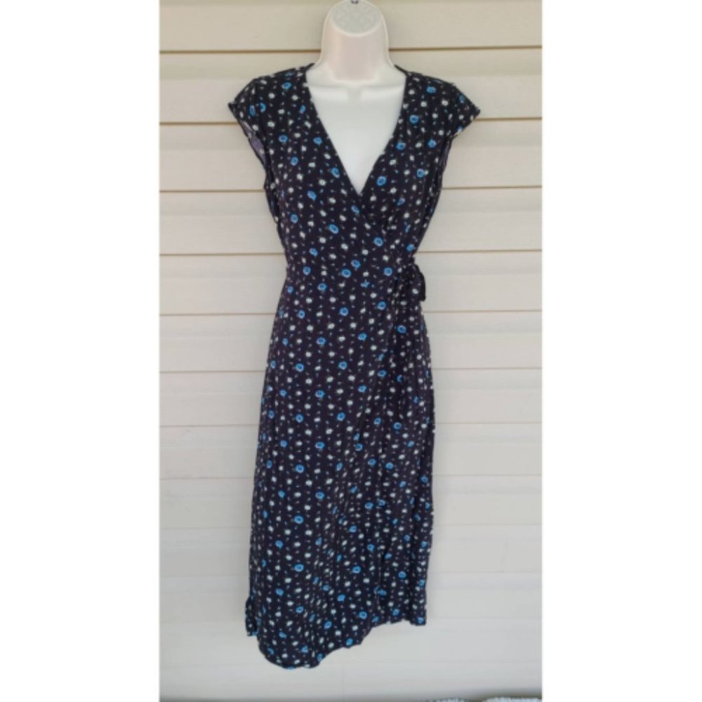 J. Crew Mercantile Minimalist Midi Dark Navy Floral Wrap Dress. Size SP